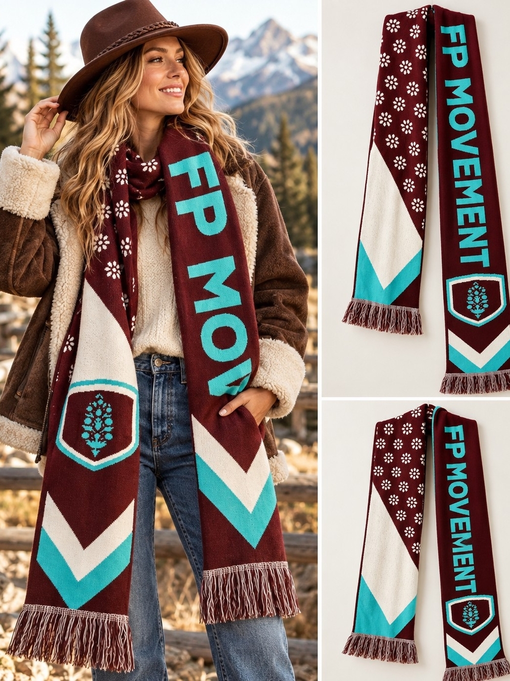 FP Movement Big League Reversible Scarf Mahogany Teal, NWOT